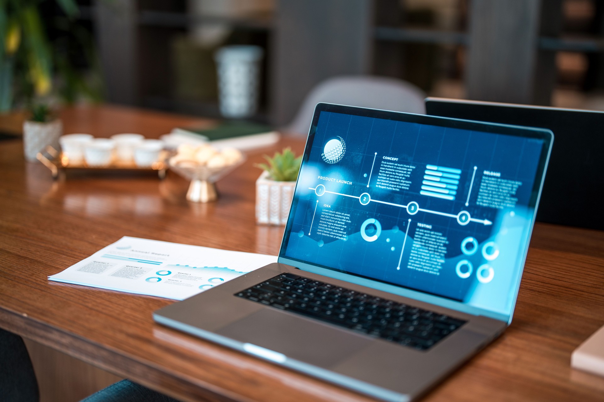 Serene High-End Workspace with Modern Laptop